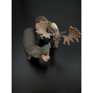 Schleich Germany Elk Animal Figure + Hippopotamus Figure 4.5" Hard Resin Rubbery